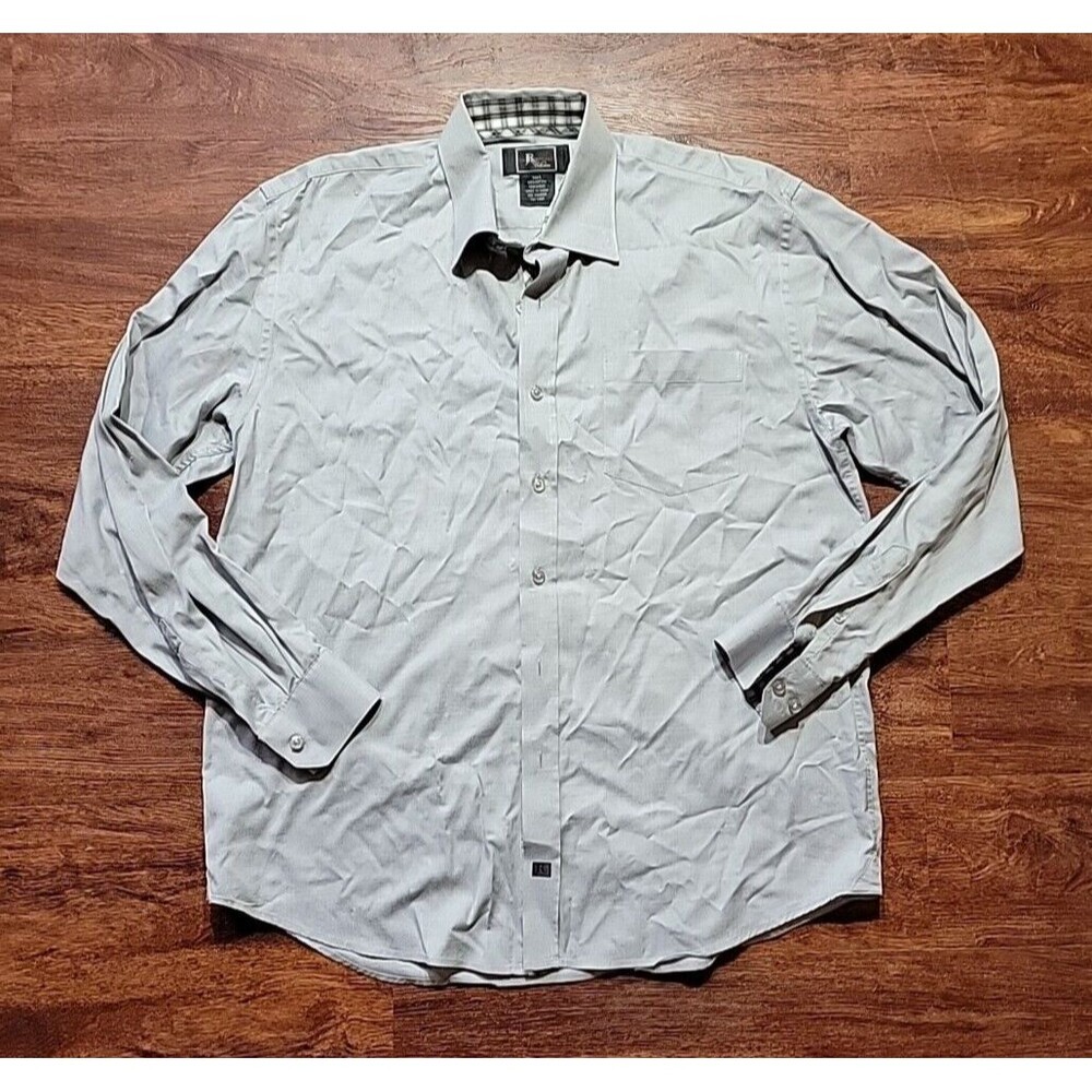 Jon Randall Men Button Up Shirt Silver Long Sleeve Pocket Flip Cuff Cotton Lg